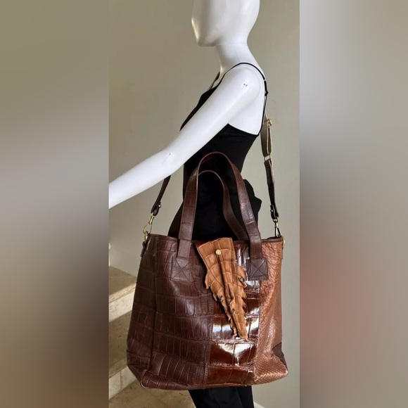 AMBROSI ABRIANNA Large Crocodile Snakeskin Tote Crossbody Bag Handbag - Picture 12 of 14